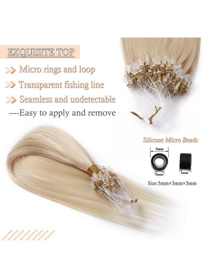 SEGO - Micro Links Hair Extensions 18 Inch 50G 100% Human Hair Balayage Micro Beads Fish Line I Tip Prebonded Extensions Seamless Loop Hand Tied Hair For Women Platinum Blonde - Image 1