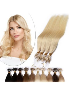 SEGO Micro Links Hair Extensions 18 Inch 50G 100% Human Hair Balayage Micro Beads Fish Line I Tip Prebonded Extensions Seamless Loop Hand Tied Hair For Women Platinum Blonde  - Image 2