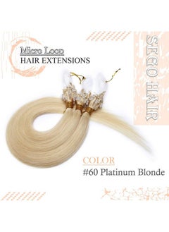 SEGO Micro Links Hair Extensions 18 Inch 50G 100% Human Hair Balayage Micro Beads Fish Line I Tip Prebonded Extensions Seamless Loop Hand Tied Hair For Women Platinum Blonde  - Image 3