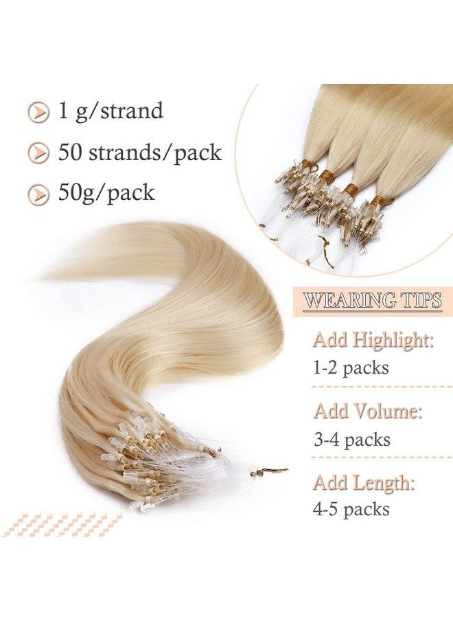 SEGO - Micro Links Hair Extensions 18 Inch 50G 100% Human Hair Balayage Micro Beads Fish Line I Tip Prebonded Extensions Seamless Loop Hand Tied Hair For Women Platinum Blonde - Image 1