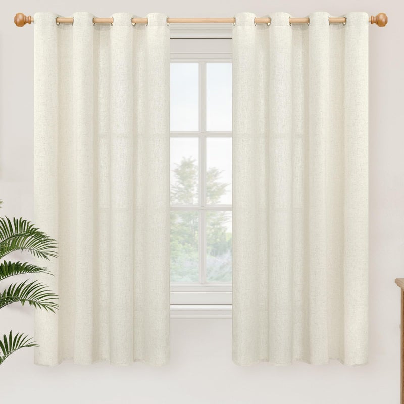 YoungsTex Natural Linen Curtains 63 Inch Length 2 Panels for Living Room, Light Filtering Drapes Semi Sheer with Grommet No See Through Privacy for Bedroom, 52 X 63 Inch - Image 1