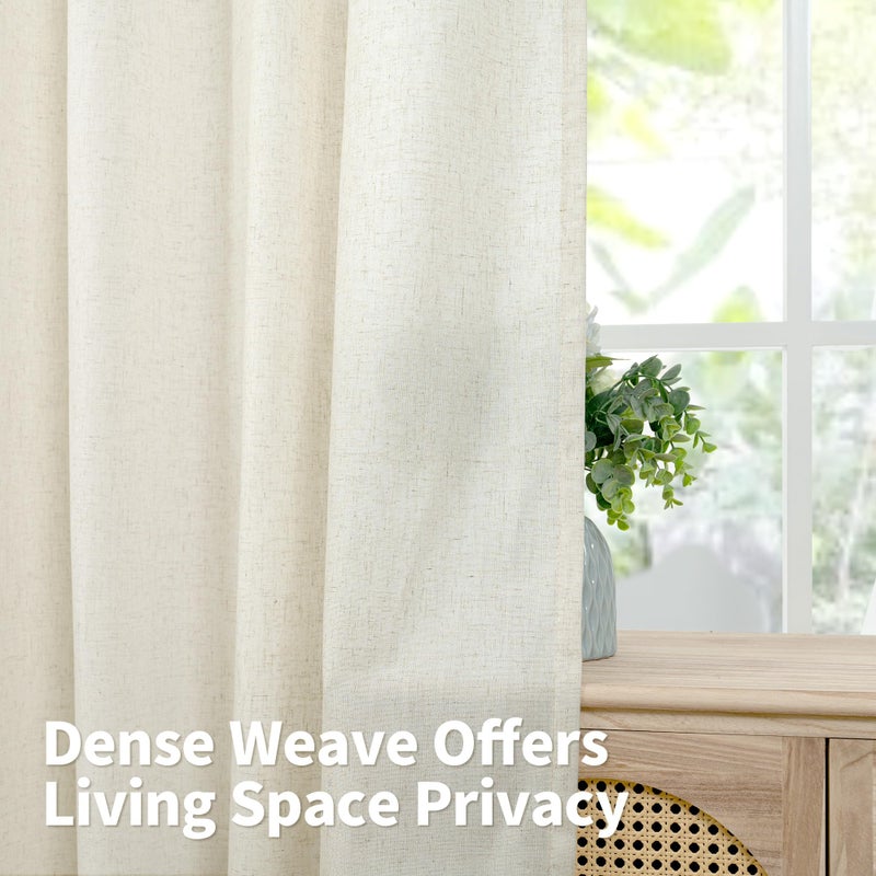 YoungsTex Natural Linen Curtains 63 Inch Length 2 Panels for Living Room, Light Filtering Drapes Semi Sheer with Grommet No See Through Privacy for Bedroom, 52 X 63 Inch - Image 3