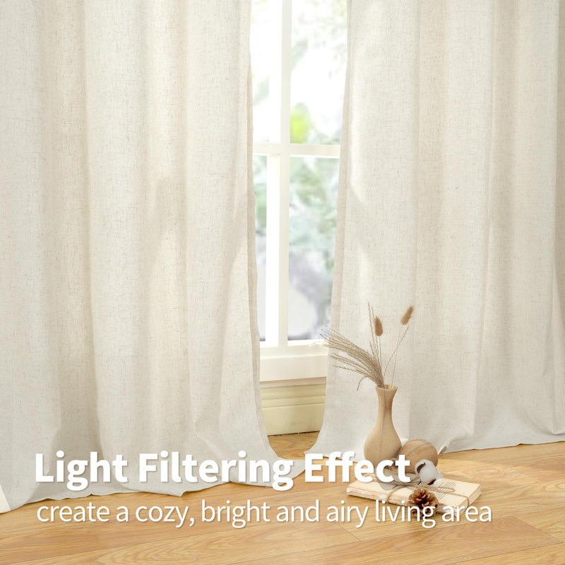 YoungsTex Natural Linen Curtains 63 Inch Length 2 Panels for Living Room, Light Filtering Drapes Semi Sheer with Grommet No See Through Privacy for Bedroom, 52 X 63 Inch - Image 5