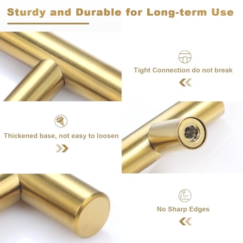 Estmoon 30 Pack Brushed Brass Cabinet Handles Gold 3 Inch Hole Center Cabinet Pulls Stainless Steel Drawer Handles Kitchen Cabinet Hardware Pulls for Cabinets and Drawers - 5" Length, 3" Hole Center - Image 4