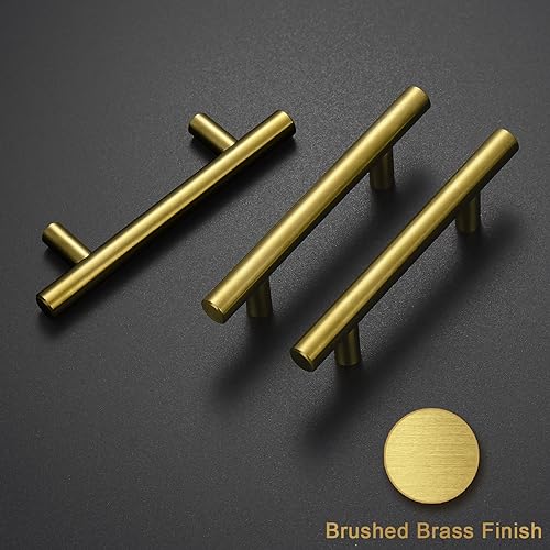 Estmoon 30 Pack Brushed Brass Cabinet Handles Gold 3 Inch Hole Center Cabinet Pulls Stainless Steel Drawer Handles Kitchen Cabinet Hardware Pulls for Cabinets and Drawers - 5" Length, 3" Hole Center - Image 2