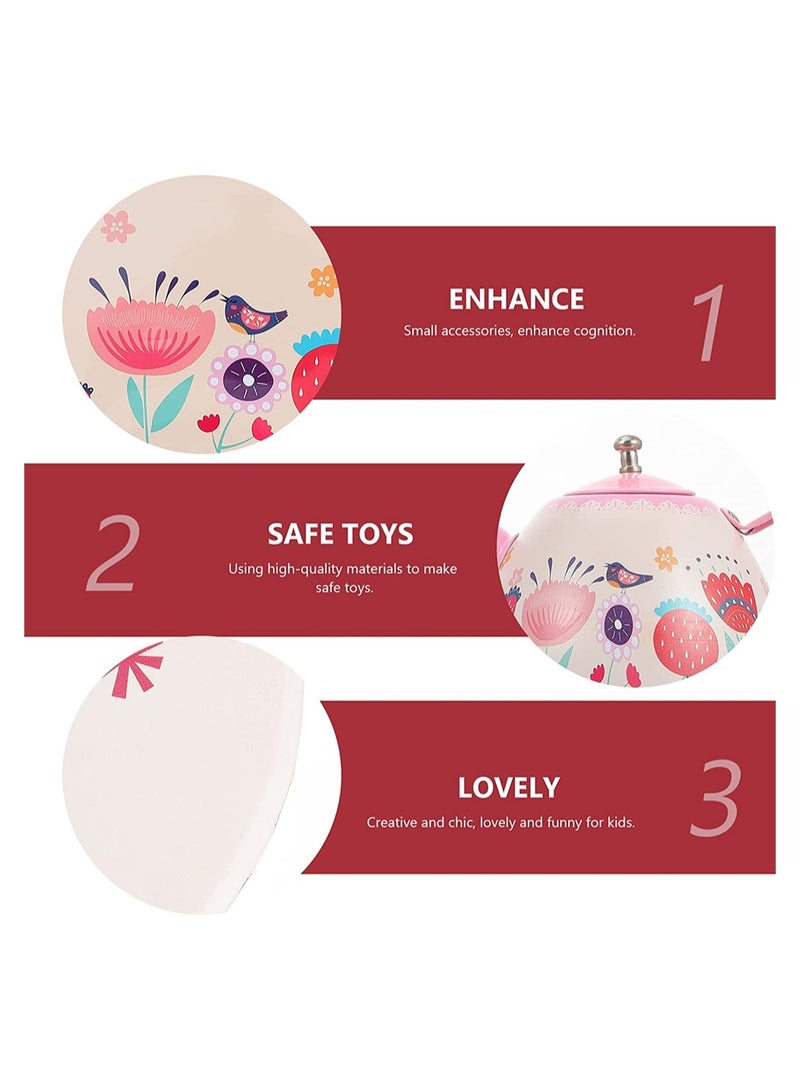 KASTWAVE طقم شاي للفتيات الصغيرات، طقم حفلة شاي من الصفيح الوردي للأطفال يضم مجموعات شاي وقت السعادة مع إبريق الشاي وأكواب الشاي وأطباق اللعب، ألعاب للأميرات مع حقيبة حمل، طقم شاي للعب في مطبخ الأطفال - Image 4