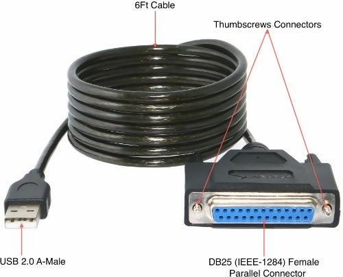 SABRENT USB 20 to DB25 IEEE1284 Parallel Printer Cable Adapter THUMBSCREWS Connectors CBDB25 - Image 3