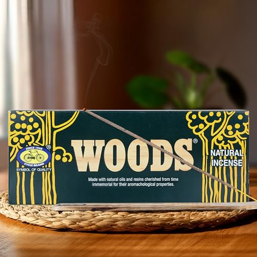 Cycle Pure Woods Natural Incense Sticks (9 Inch) with Ash Catcher | Agarbatti with Wooden Stand | Woody, Sandal, Resin, Masala, Amber, Natural Fragrance for Puja Rituals & Meditation | 130gm Pack of 1 - Image 1