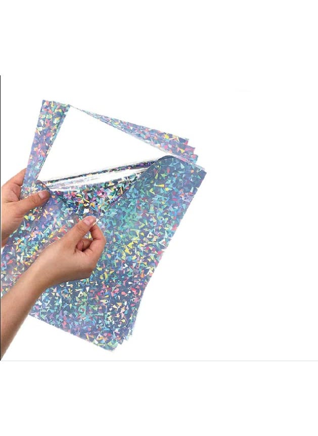 SUNBIRD SUNBIRD Holographic Adhesive Vinyl Silver Glass Broken Flower Patterned Vinyl Roll Silver Glass Broken Flower Patterned Permanent Vinyl Roll 12 X 48 Inch  - Image 1