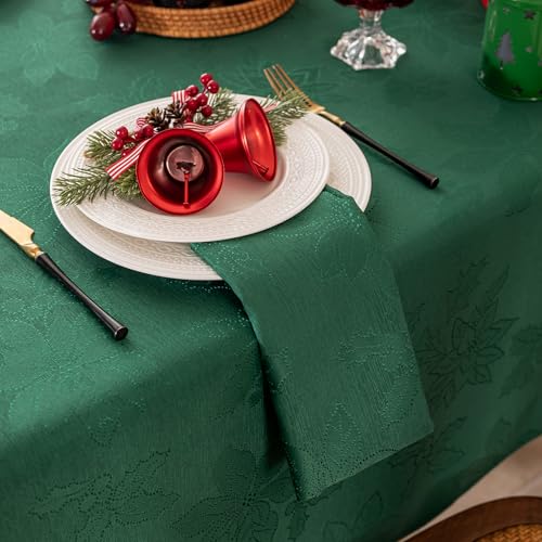 Joyfol Day Green Christmas Cloth Napkins 18 x 18 Inch Jacquard Fabric Winter Poinsettia Washable Napkins Set of 4 Countryside Florals Dinner Napkin for Xmas Party Decorations - Image 3