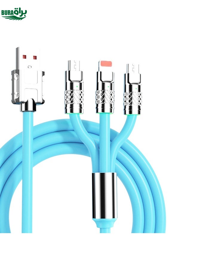BURAQ Mech Series 6A 120W 3 in 1 Metal Plug Silicone Fast Charging Data Cable, Length: 1.2m(Blue) - Image 1