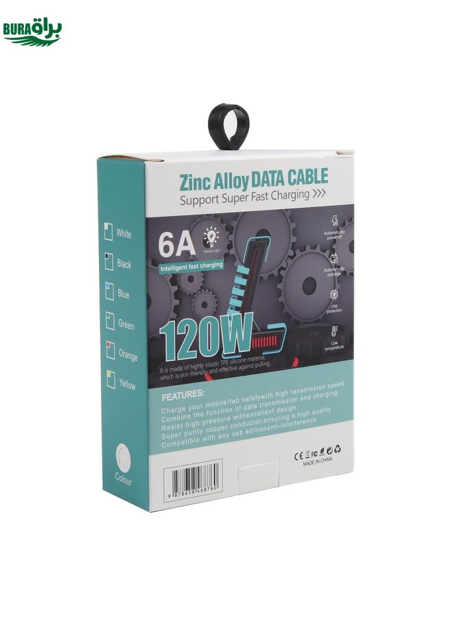 BURAQ Mech Series 6A 120W 3 in 1 Metal Plug Silicone Fast Charging Data Cable, Length: 1.2m(Blue) - Image 5