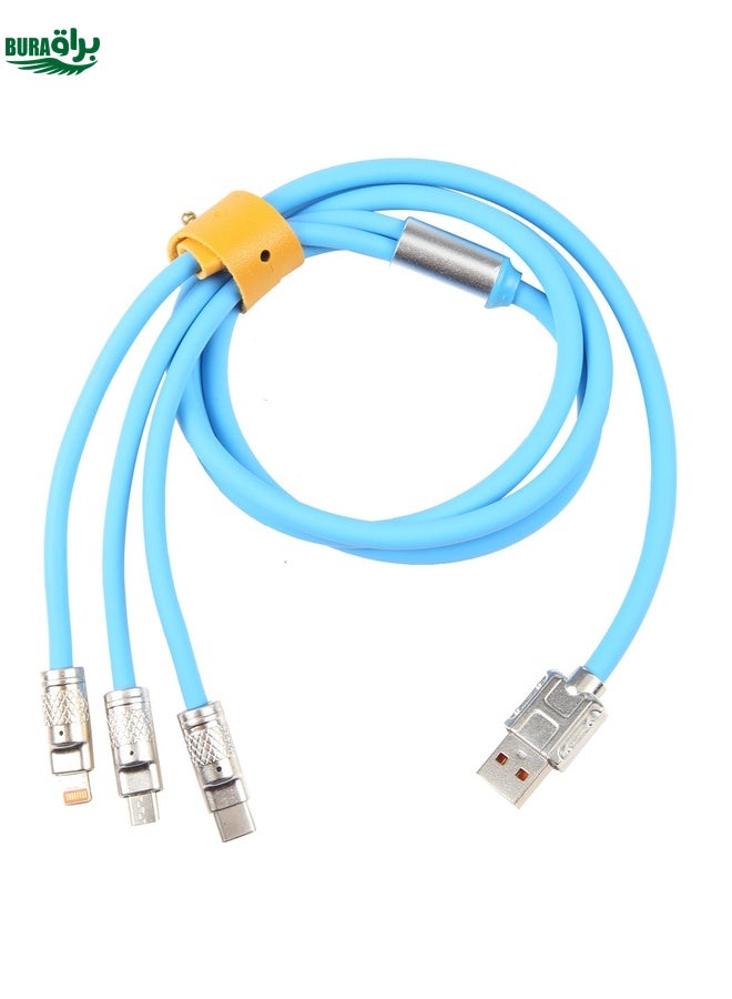 BURAQ Mech Series 6A 120W 3 in 1 Metal Plug Silicone Fast Charging Data Cable, Length: 1.2m(Blue) - Image 2