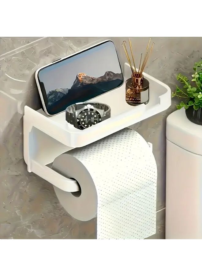Xinyao Black Self Adhesive 2 In 1 Toilet Paper Holder Phone Stand No Drill Wall Mount Shelf - Image 4