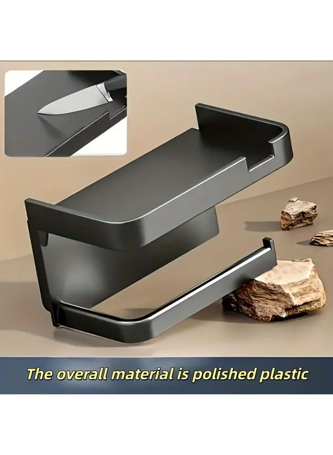 Xinyao Black Self Adhesive 2 In 1 Toilet Paper Holder Phone Stand No Drill Wall Mount Shelf - Image 5