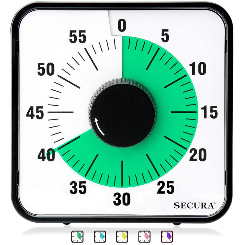 Secura 60Minute Visual Countdown Timer 75Inch Oversize Classroom Visual Timer for Kids and Adults Durable Mechanical Kitchen Timer Clock with Magnetic Backing Green