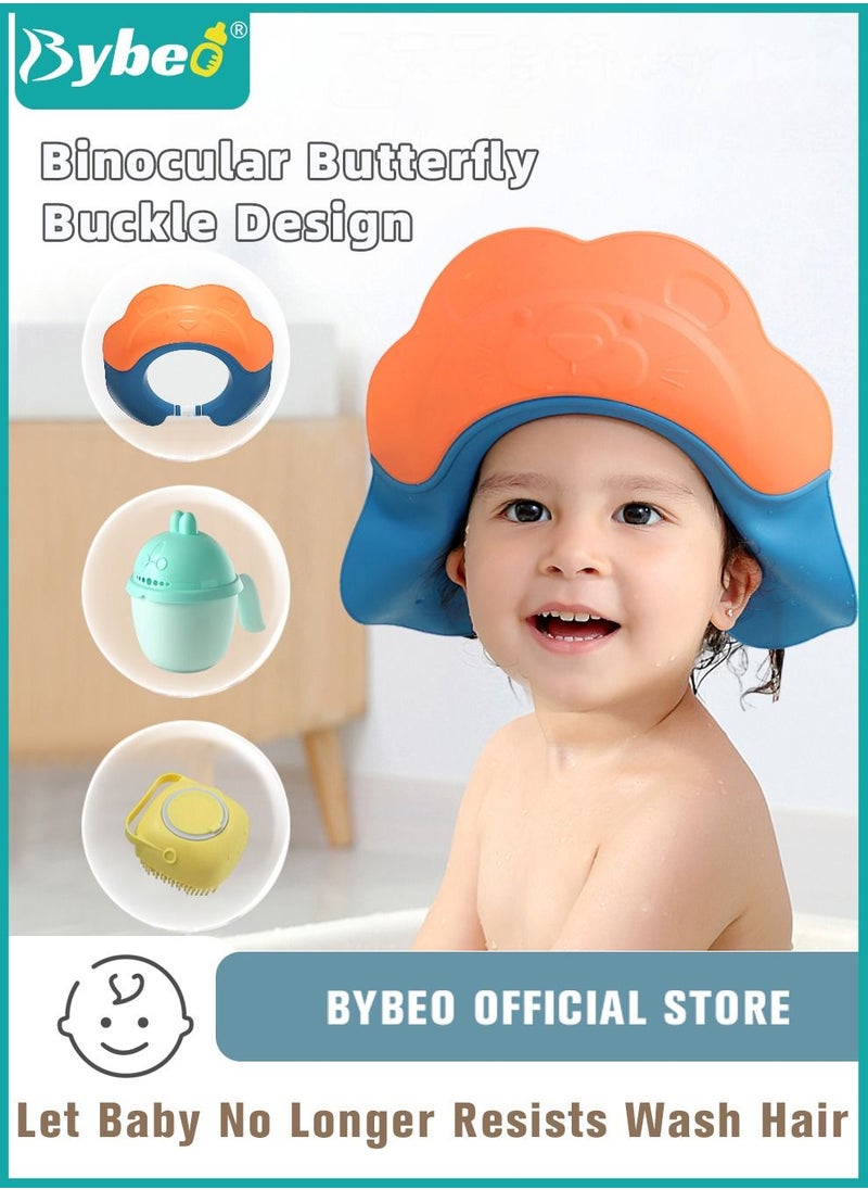 Bybeo 3Pcs Baby Silicone Adjustable Shower Cap, Infant Bath Washing Hair Shampoo Cup, Toddler Hairs Scalp Massager Shampooing Brush  - Image 1