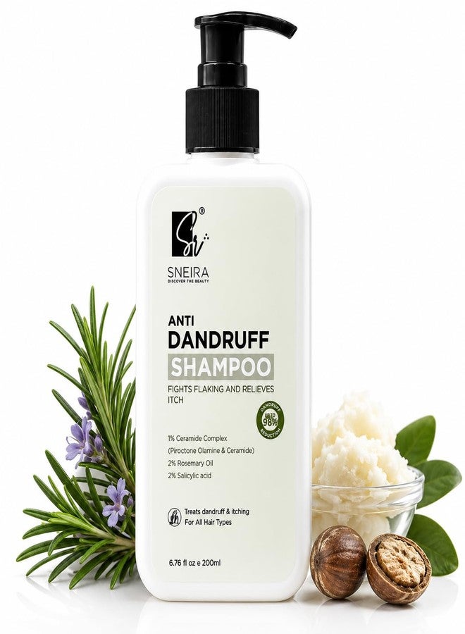 SNEIRA Anti-Dandruff Shampoo 200 ml, 2% Rosemary Oil, 2% Salicylic Acid, 1% Ceramide Complex (Piroctone Olamine) Reduces Upto 98% Dandruff Helps With Itching For All Hair Type, Paraben-Sulphate Free - Image 1