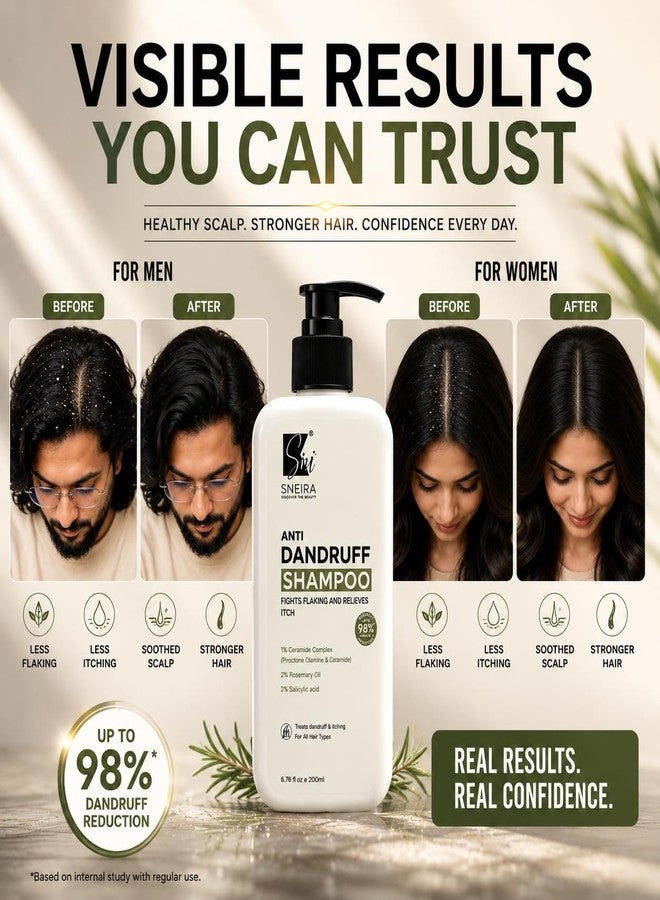 SNEIRA Anti-Dandruff Shampoo 200 ml, 2% Rosemary Oil, 2% Salicylic Acid, 1% Ceramide Complex (Piroctone Olamine) Reduces Upto 98% Dandruff Helps With Itching For All Hair Type, Paraben-Sulphate Free - Image 5