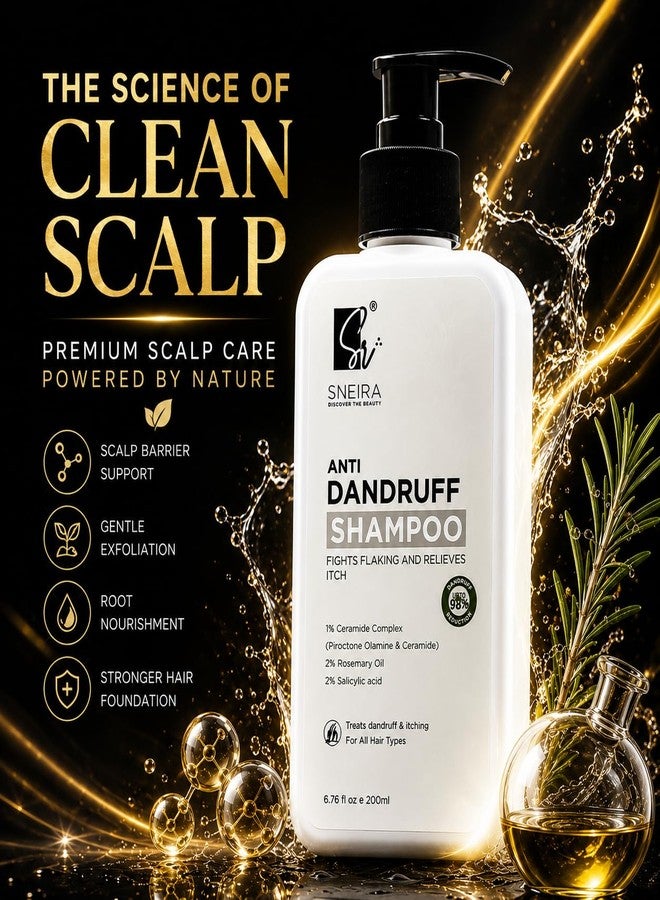 SNEIRA Anti-Dandruff Shampoo 200 ml, 2% Rosemary Oil, 2% Salicylic Acid, 1% Ceramide Complex (Piroctone Olamine) Reduces Upto 98% Dandruff Helps With Itching For All Hair Type, Paraben-Sulphate Free - Image 2