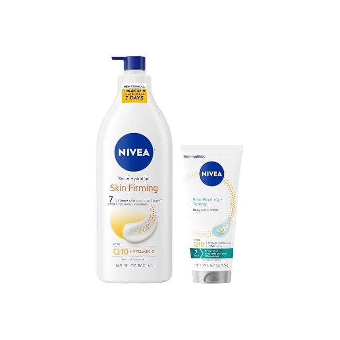 NIVEA Sheer Hydration Skin Firming Body Lotion (16.9 Fl Oz) + Skin Firming & Toning Body Gel Cream with Hyaluronic Acid (6.7 Oz), Enriched with Q10 and Vitamin C