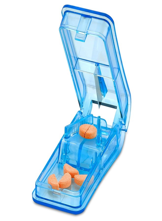 MEDca Pill Cutter - V- Grip Pill Crusher and Cutter for Vitamins, Big & Small Pills, and Medication - Transparent Pill Splitter with Pill Holder Case to Split - Image 1