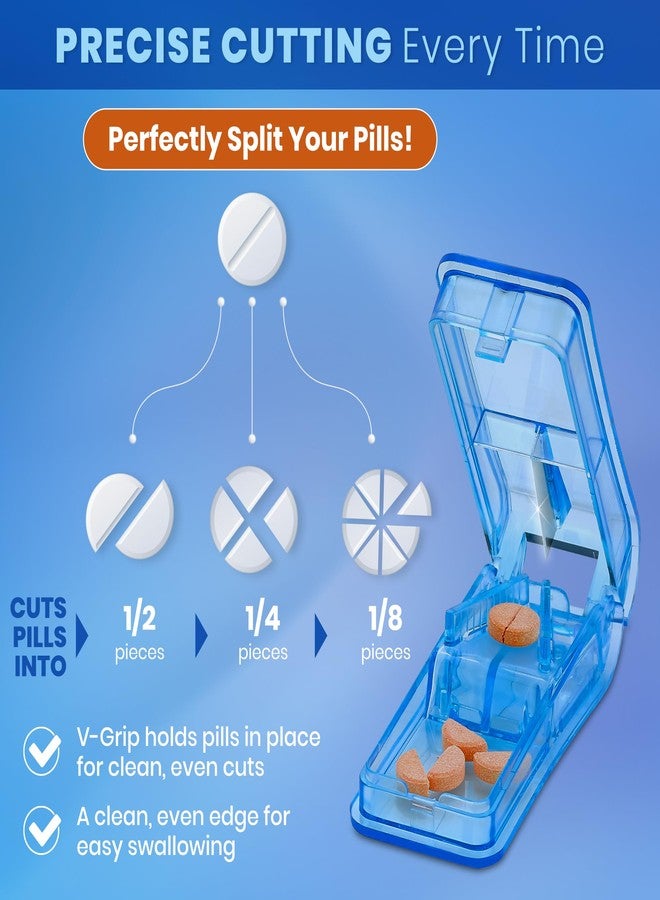 MEDca Pill Cutter - V- Grip Pill Crusher and Cutter for Vitamins, Big & Small Pills, and Medication - Transparent Pill Splitter with Pill Holder Case to Split - Image 2
