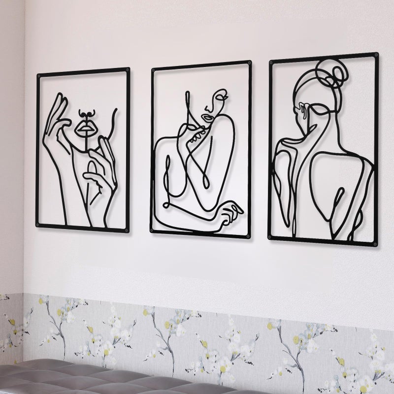 Chengu CHENGU Metal Minimalist Abstract Woman Wall Art Black 3 Pieces Hand for Kitchen Decor 