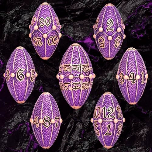 ARUOHHA DND Metal Dice Copper Purple Dragon Egg Dice with Rotating Dragon Egg Shell Role Playing Game RPG Polyhedral D and D Dice Set D20 D12 D10 D8 D6 D4 - Image 5