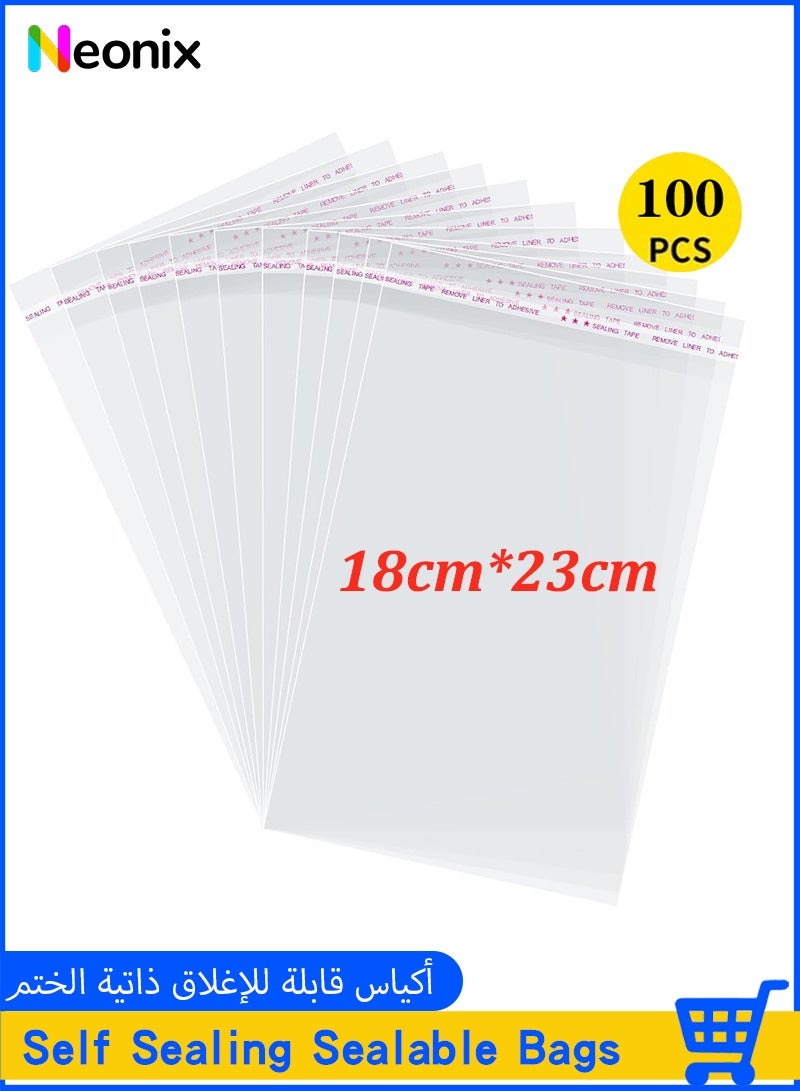 نيونيكس 100 كيس سيلوفان شفاف قابل لإعادة الغلق من السيلوفان لأكياس الوجبات الخفيفة لتعبئة البسكويت والهدايا والمنتجات، 7 × 9 بوصة (18*23 سم) - Image 1