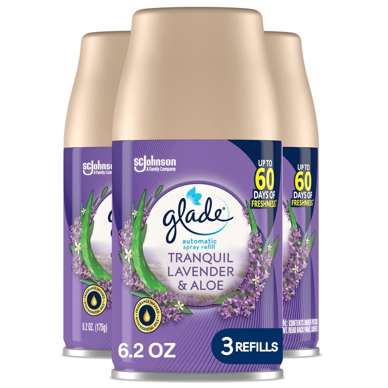 Glade Automatic Spray Refill, Air Freshener for Home and Bathroom, Tranquil Lavender & Aloe, 6.2 Oz, 3 Count - Image 1