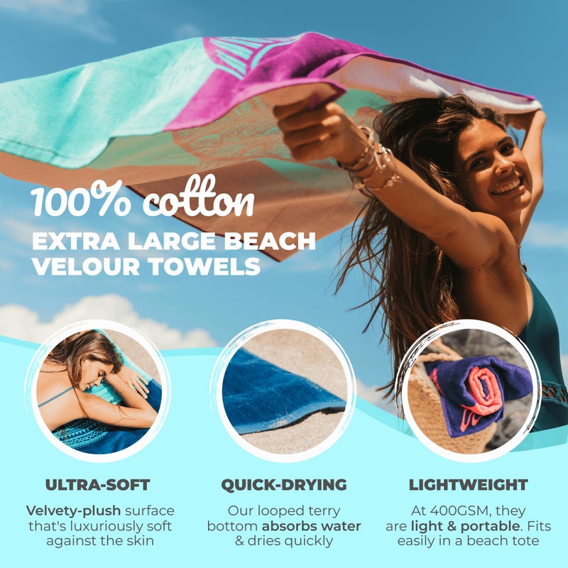 Nova Blue Dolphin Beach Towel â€“ Tropical Blue & Purple Colors with A Unique Design, Extra Large, XL, Pool Towels (34â€x 63â€) Made from 100% Cotton - Image 2