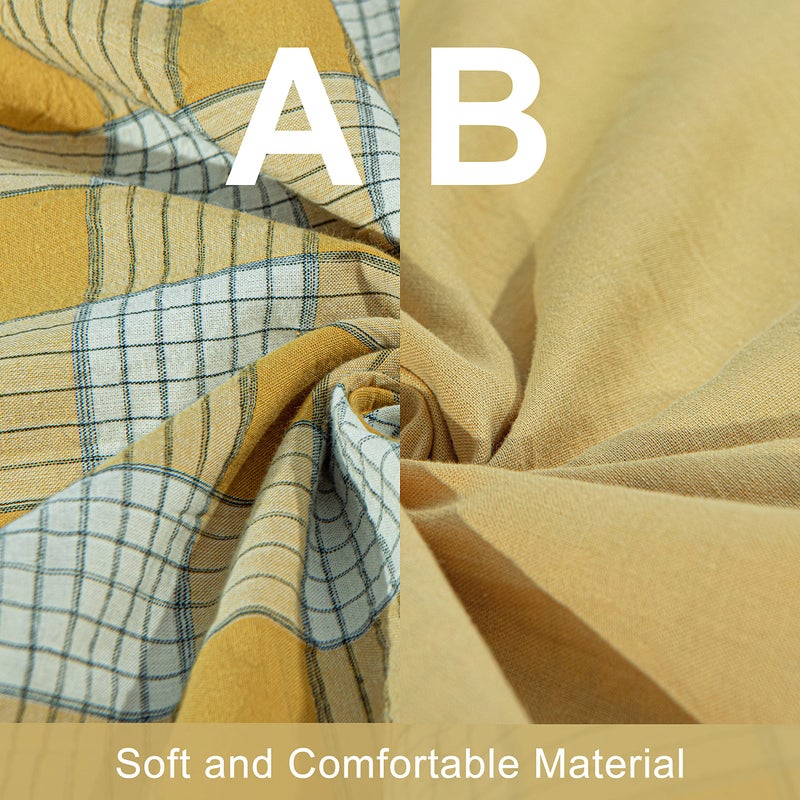 NTBAY Washed Cotton Queen (90"x90") Ruffled Duvet Cover Set, 3 Pieces (1 Duvet Cover + 2 Pillow Shams) Ultra Soft and Breathable Comforter Cover Set with Zipper Closure, Yellow Checkered - Image 2