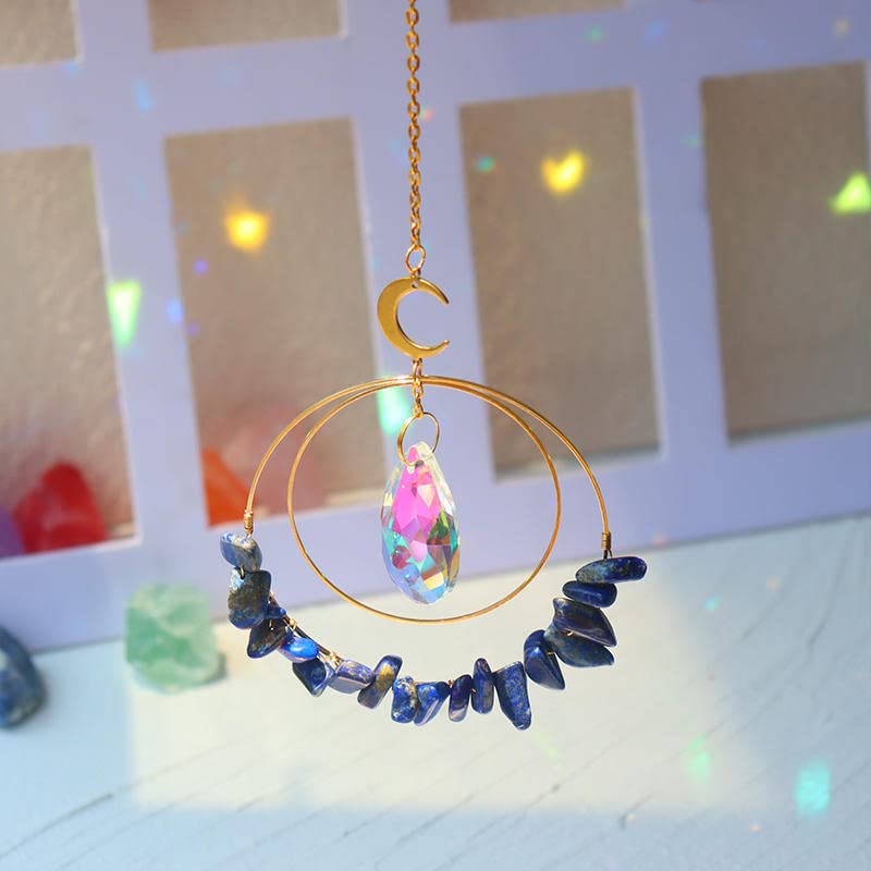 Cactopia Crystal Chips Round Suncatcher Prism Effect for Gifts, Window Hanging Ornament & Boho Garden Decor (Lapis Lazuli) - Image 4