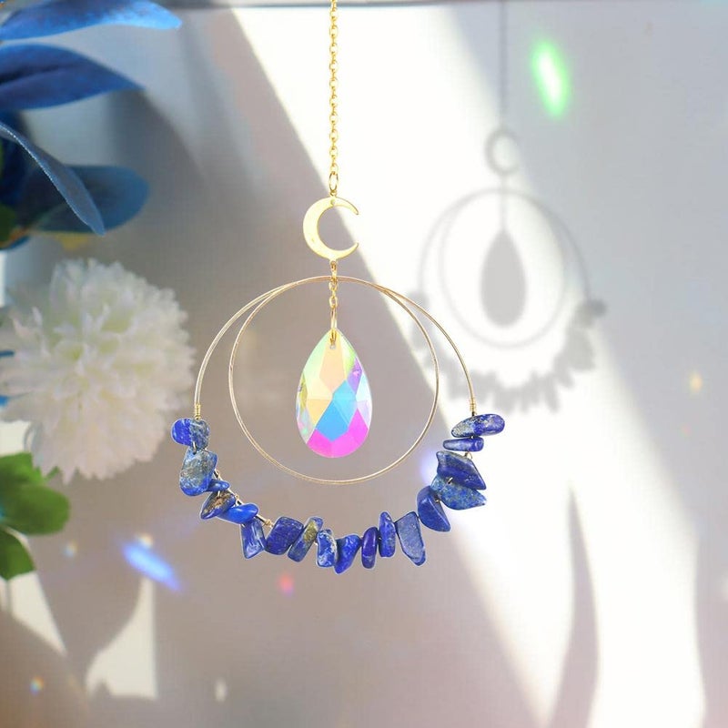 Cactopia Crystal Chips Round Suncatcher Prism Effect for Gifts, Window Hanging Ornament & Boho Garden Decor (Lapis Lazuli) - Image 2