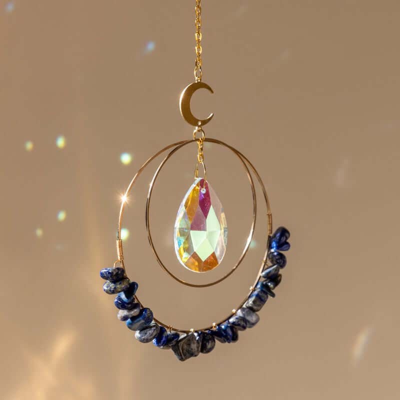 Cactopia Crystal Chips Round Suncatcher Prism Effect for Gifts, Window Hanging Ornament & Boho Garden Decor (Lapis Lazuli) - Image 1