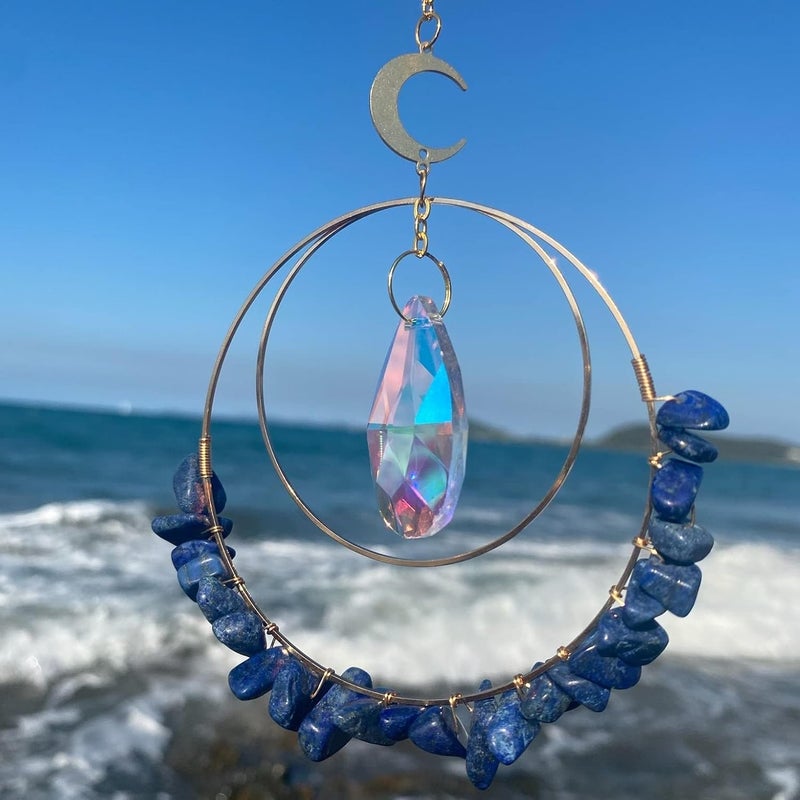 Cactopia Crystal Chips Round Suncatcher Prism Effect for Gifts, Window Hanging Ornament & Boho Garden Decor (Lapis Lazuli) - Image 5