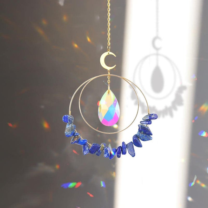 Cactopia Crystal Chips Round Suncatcher Prism Effect for Gifts, Window Hanging Ornament & Boho Garden Decor (Lapis Lazuli) - Image 3