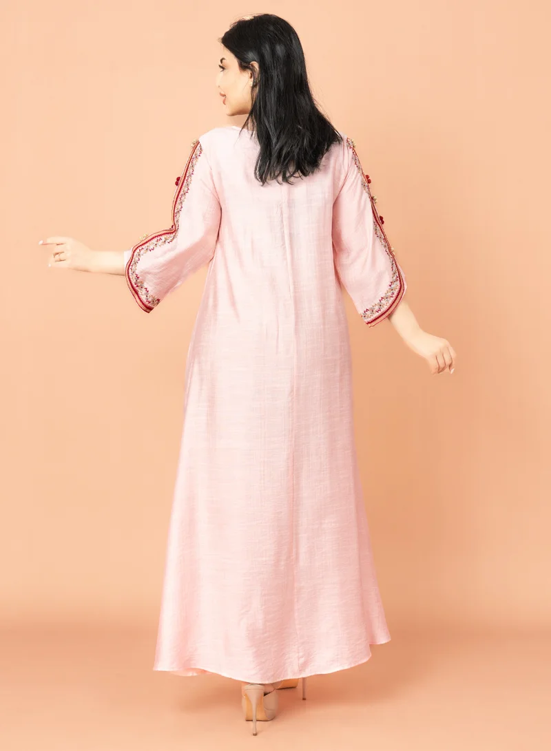 IKKXA Classic Embroidery Jalabiya Peach
