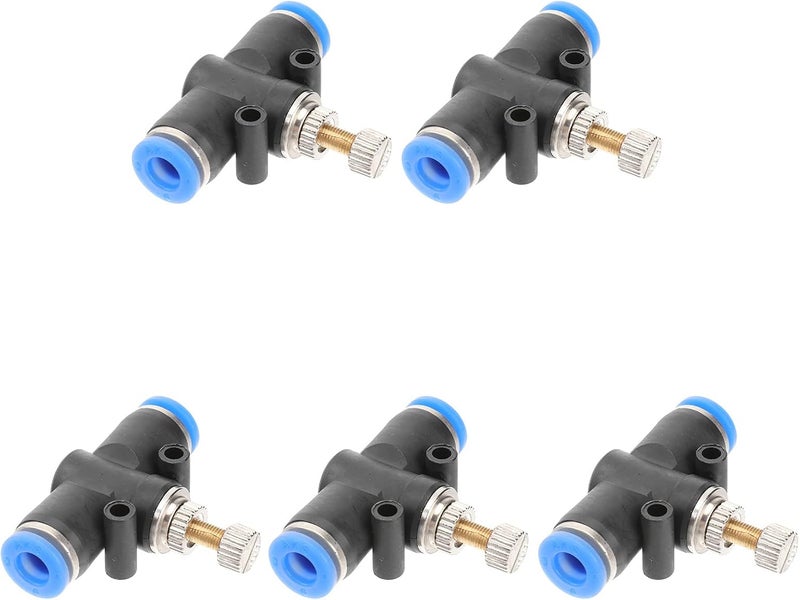 كلاراكو صمام التحكم في تدفق الهواء، 5 قطع وحدة تحكم في تدفق السرعة المضمنة، أنبوب 1/4 بوصة، قطر خارجي، خانق بلمسة واحدة، محول موصل هوائي، وصلة تركيبات هواء (أسود) - Image 5