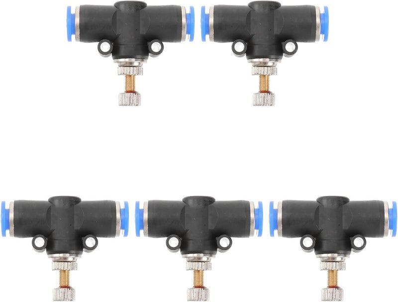 كلاراكو صمام التحكم في تدفق الهواء، 5 قطع وحدة تحكم في تدفق السرعة المضمنة، أنبوب 1/4 بوصة، قطر خارجي، خانق بلمسة واحدة، محول موصل هوائي، وصلة تركيبات هواء (أسود) - Image 1