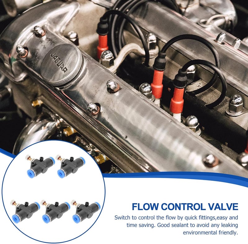 كلاراكو صمام التحكم في تدفق الهواء، 5 قطع وحدة تحكم في تدفق السرعة المضمنة، أنبوب 1/4 بوصة، قطر خارجي، خانق بلمسة واحدة، محول موصل هوائي، وصلة تركيبات هواء (أسود) - Image 4