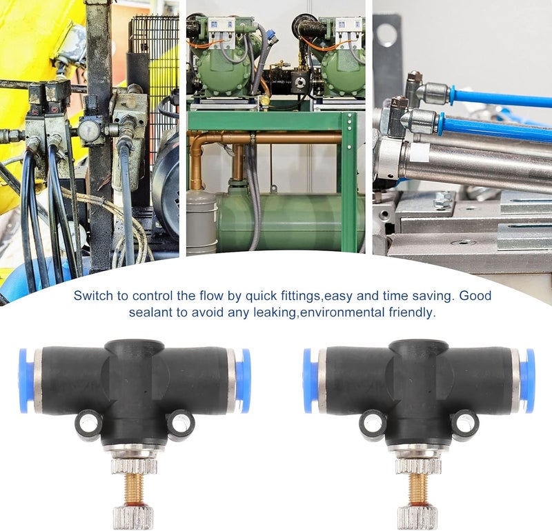 كلاراكو صمام التحكم في تدفق الهواء، 5 قطع وحدة تحكم في تدفق السرعة المضمنة، أنبوب 1/4 بوصة، قطر خارجي، خانق بلمسة واحدة، محول موصل هوائي، وصلة تركيبات هواء (أسود) - Image 2