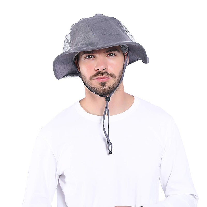 Venterior Head Net Hat - Safari Hat Sun Hat Bucket Hat Fishing Hat with Netting Net Mesh for Men/Women Dark Gray - Image 5