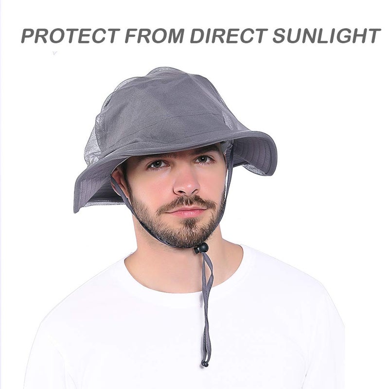 Venterior Head Net Hat - Safari Hat Sun Hat Bucket Hat Fishing Hat with Netting Net Mesh for Men/Women Dark Gray - Image 3