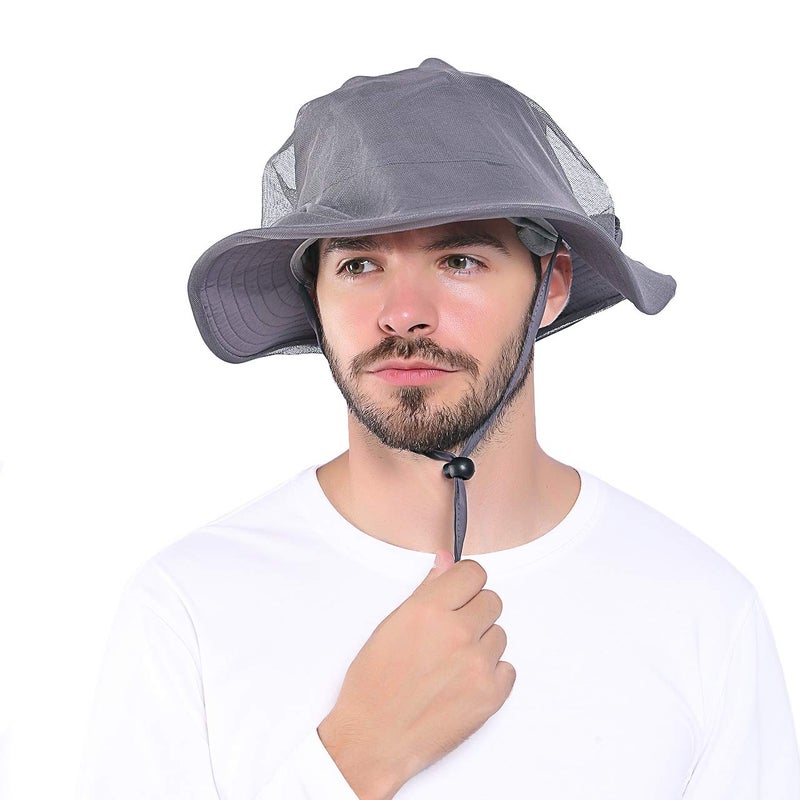 Venterior Head Net Hat - Safari Hat Sun Hat Bucket Hat Fishing Hat with Netting Net Mesh for Men/Women Dark Gray - Image 4