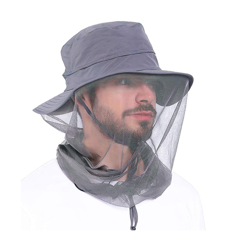 Venterior Head Net Hat - Safari Hat Sun Hat Bucket Hat Fishing Hat with Netting Net Mesh for Men/Women Dark Gray - Image 1