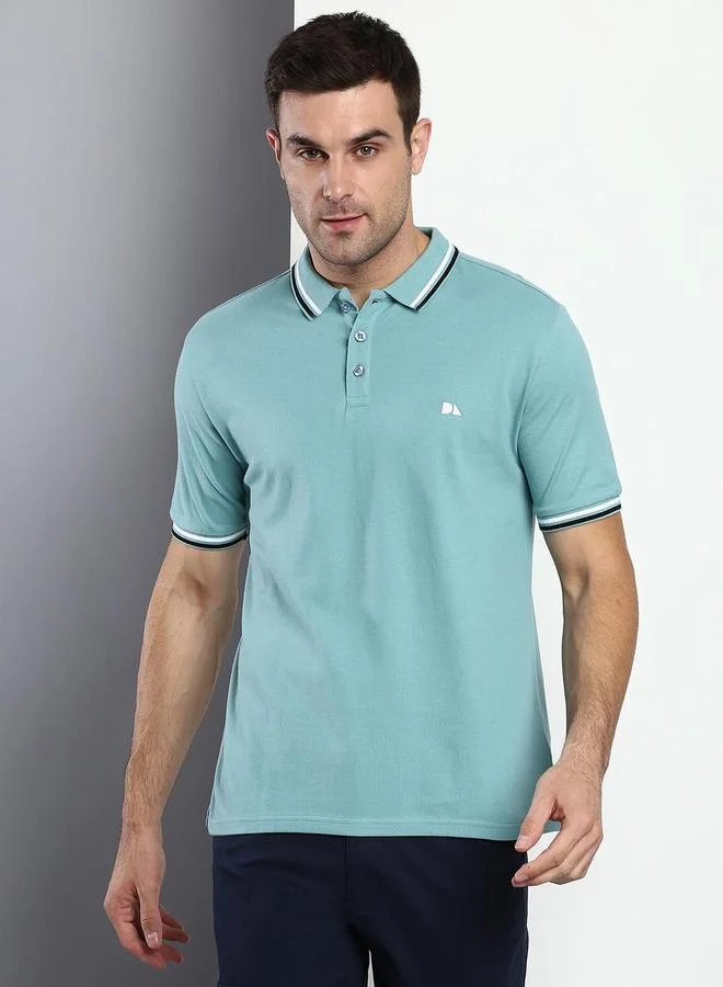 Dennis Lingo Men's Aqua 100% Cotton Solid Pattern Regular Fit T-Shirt
