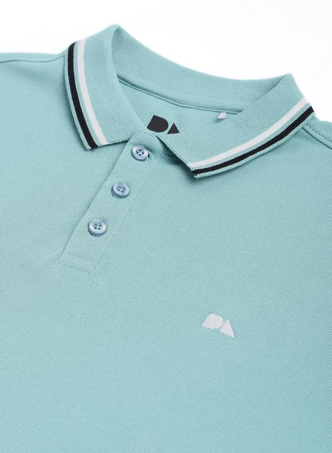 Dennis Lingo Men's Aqua 100% Cotton Solid Pattern Regular Fit T-Shirt