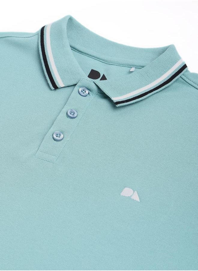 Dennis Lingo Men's Aqua 100% Cotton Solid Pattern Regular Fit T-Shirt  - Image 5